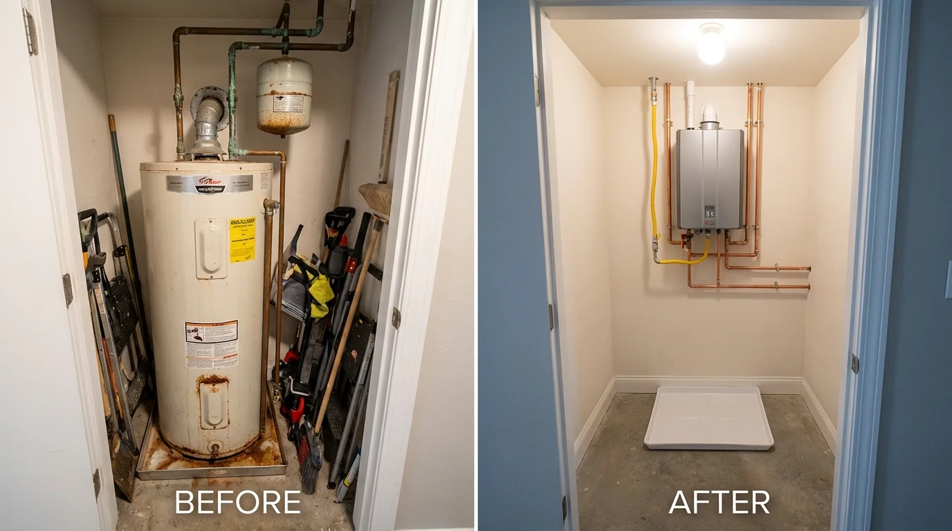 Tank water heater versus wall-mounted tankless unit comparison for Manchester, OH homeowners