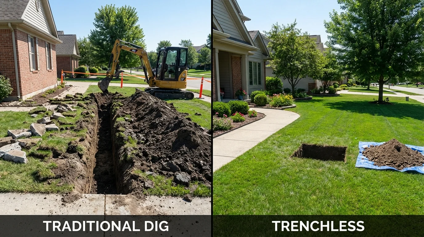 Trenchless sewer repair with minimal yard damage versus traditional excavation in Manchester, OH